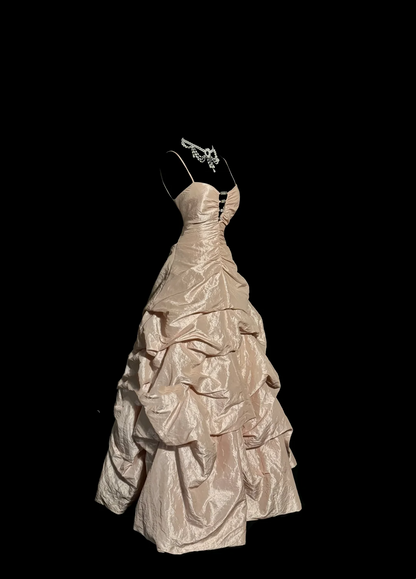 Vintage Ball Gown Spaghetti Straps Champagne 90s Long Prom Dresses Party Dress 30th Birthday Outfits Graduation Dresses W859