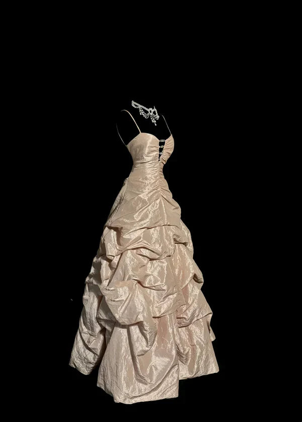 Apricot Vintage Spaghetti Straps 90s Long Prom Dresses Party Dress 18th Birthday Outfits Graduation Dresses SH3505