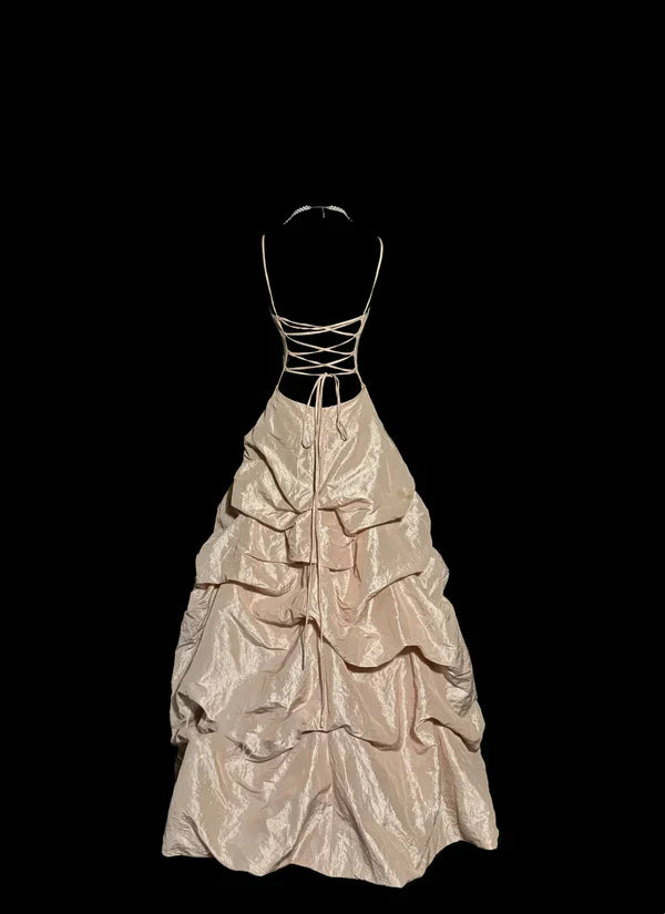 Apricot Vintage Spaghetti Straps 90s Long Prom Dresses Party Dress 18th Birthday Outfits Graduation Dresses SH3505