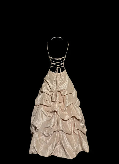 Apricot Vintage Spaghetti Straps 90s Long Prom Dresses Party Dress 18th Birthday Outfits Graduation Dresses SH3505