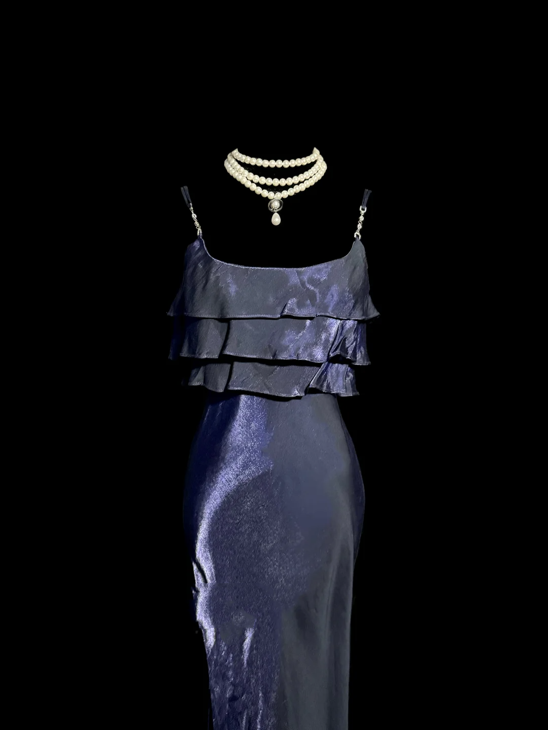 Vintage Mermaid Spaghetti Straps Navy Blue 1950s Retro Classy Satin Long Prom Dresses Party Dress 21st Birthday Outfits Graduation Dresses W869