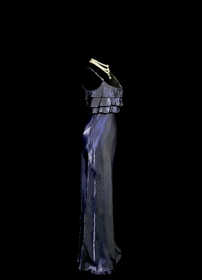 Vintage Mermaid Spaghetti Straps Navy Blue 1950s Retro Classy Satin Long Prom Dresses Party Dress 21st Birthday Outfits Graduation Dresses W869