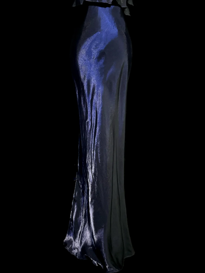 Vintage Mermaid Spaghetti Straps Navy Blue 1950s Retro Classy Satin Long Prom Dresses Party Dress 21st Birthday Outfits Graduation Dresses W869