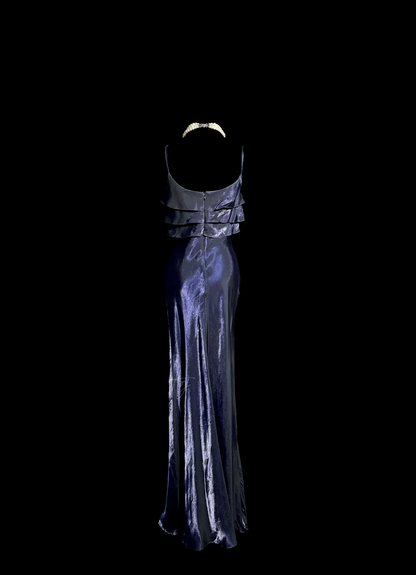 Vintage Mermaid Spaghetti Straps Navy Blue 1950s Retro Classy Satin Long Prom Dresses Party Dress 21st Birthday Outfits Graduation Dresses W869