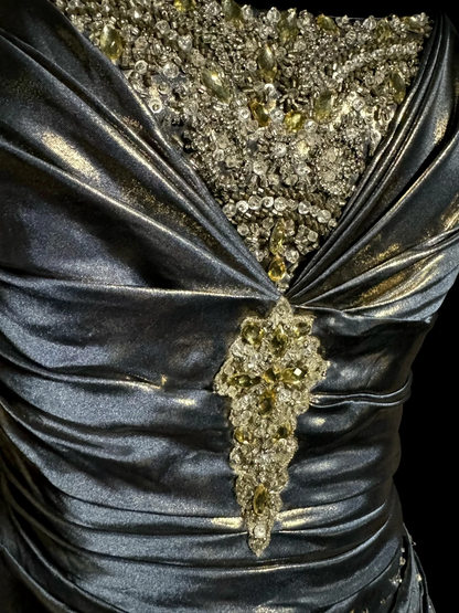 Vintage Mermaid Strapless Gray Satin 90s Long Prom Dresses Party Dress 30th Birthday Outfits Graduation Dresses W871