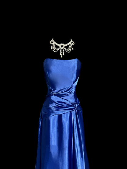 Classy Mermaid Royal Blue Satin Maxi Dress Evening Dress Long Prom Dresses DP238