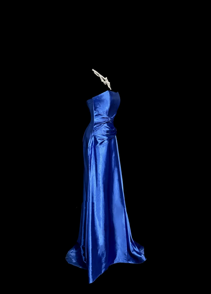 Classy Mermaid Royal Blue Satin Maxi Dress Evening Dress Long Prom Dresses DP238
