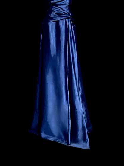 Classy Mermaid Royal Blue Satin Maxi Dress Evening Dress Long Prom Dresses DP238