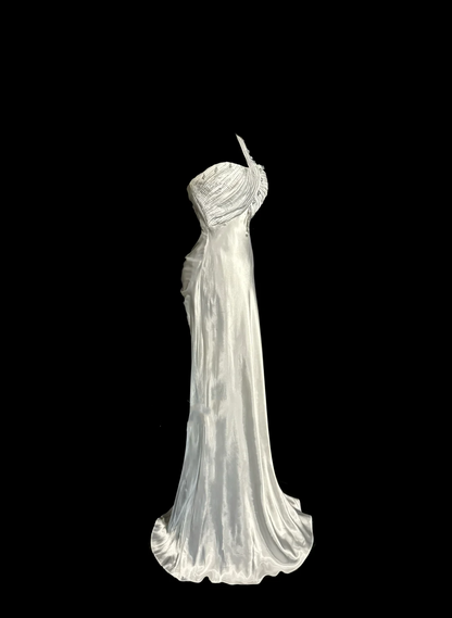 Vintage Mermaid One Shoulder Satin 90s Long Prom Dresses Party Dress 30th Birthday Outfits Graduation Dresses W874