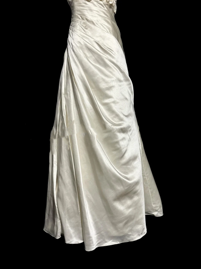 Vintage Bridal Dress A line One Shoulder Ivory Satin Long Wedding Dress Simple Wedding Dresses Modest Wedding Gowns W876