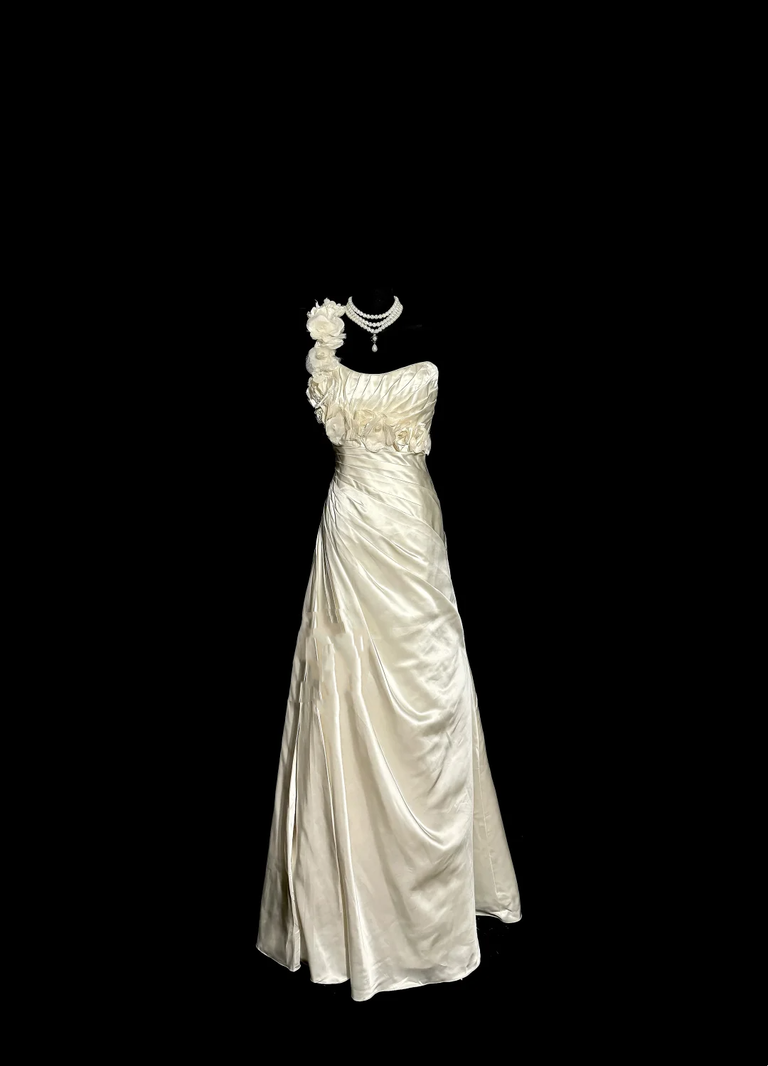 Vintage Bridal Dress A line One Shoulder Ivory Satin Long Wedding Dress Simple Wedding Dresses Modest Wedding Gowns W876