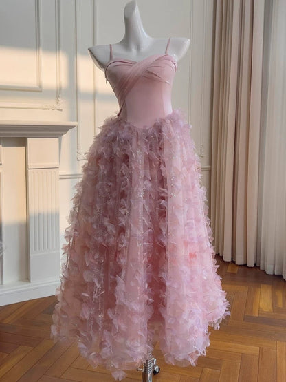 Elegant A line Spaghetti Straps Pink Long Evening Party Gowns Evening Formal Dresses Prom Dress W881