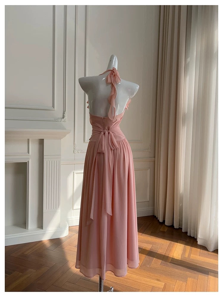 Elegant A line Blush Pink Sleeveless Chiffon Long Evening Party Gowns Evening Formal Dresses Prom Dress W890