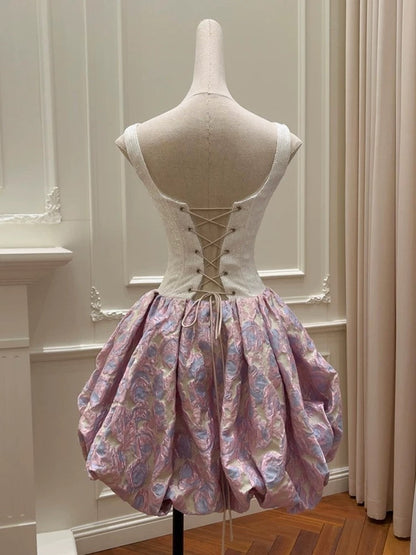 Pretty Ball Gown Square Neck Floral Summer 16th Birthday Dresses For Teens Hoco Dress Mini 18th Birthday Outfit Cocktail Dresses For Women W892