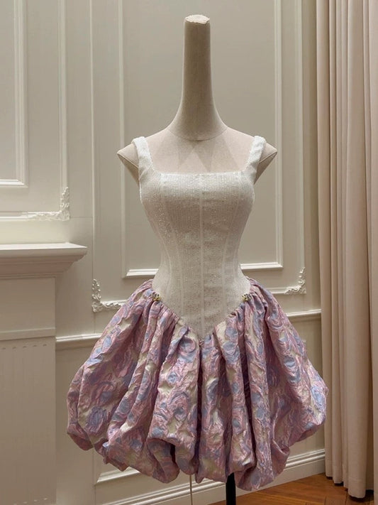 Pretty Ball Gown Square Neck Floral Summer 16th Birthday Dresses For Teens Hoco Dress Mini 18th Birthday Outfit Cocktail Dresses For Women W892