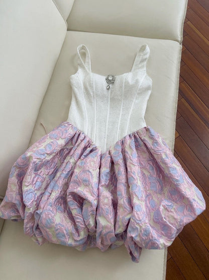 Pretty Ball Gown Square Neck Floral Summer 16th Birthday Dresses For Teens Hoco Dress Mini 18th Birthday Outfit Cocktail Dresses For Women W892