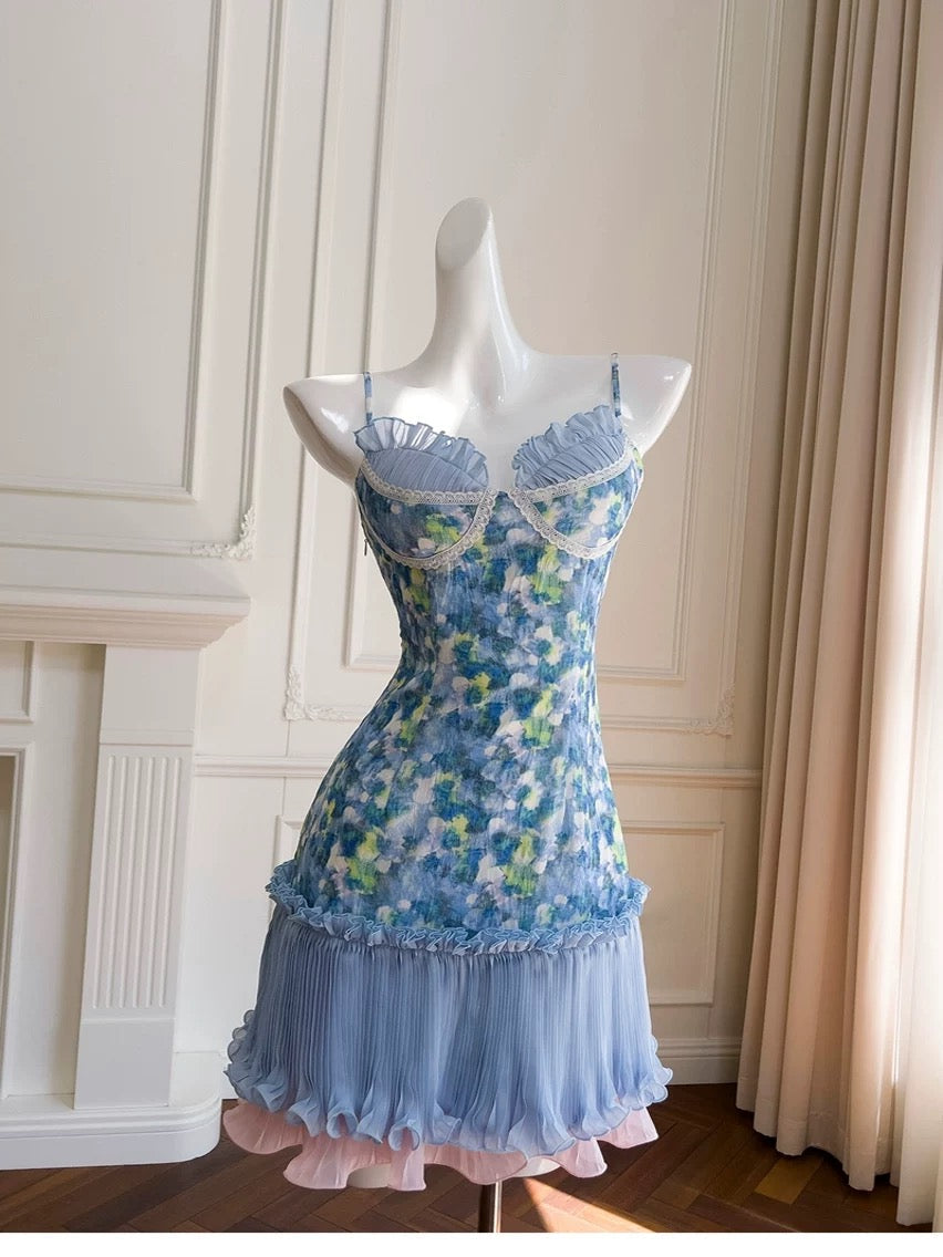 Pretty A line Spaghetti Straps Floral Summer 16th Birthday Dresses For Teens Hoco Dress Mini 18th Birthday Outfit Cocktail Dresses For Women W901