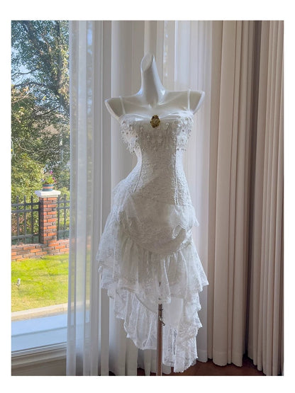 Pretty High Low Spaghetti Straps Lace Summer 16th Birthday Dresses For Teens Hoco Dress 18th Birthday Outfit Cocktail Dresses For Women W906