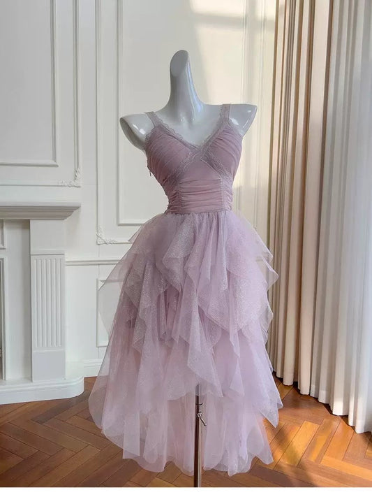 Pretty High Low Sweetheart Sleeveless Tulle Lilac Summer 16th Birthday Dresses For Teens Hoco Dress 18th Birthday Outfit Cocktail Dresses For Women W911