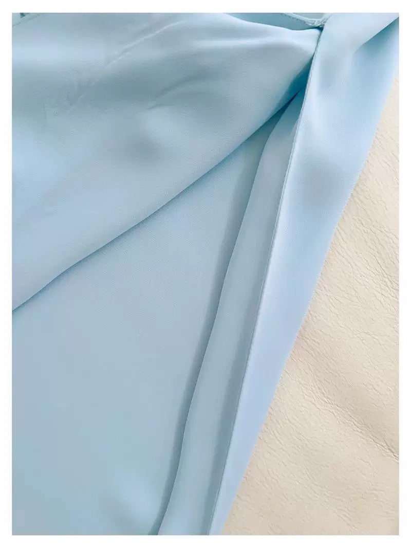 Elegant Sheath Spaghetti Straps Blue Chiffon Sleeveless Long Evening Party Gowns Evening Formal Dresses Prom Dress W912