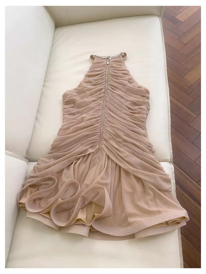 Pretty Sheath High Neck Champagne Summer 16th Birthday Dresses For Teens Hoco Dress Mini 18th Birthday Outfit Cocktail Dresses For Women W914