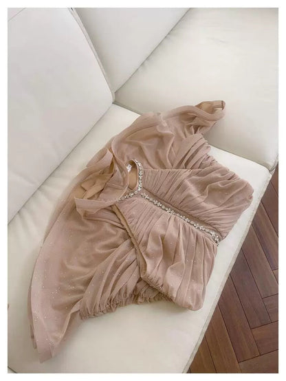 Pretty Sheath High Neck Champagne Summer 16th Birthday Dresses For Teens Hoco Dress Mini 18th Birthday Outfit Cocktail Dresses For Women W914