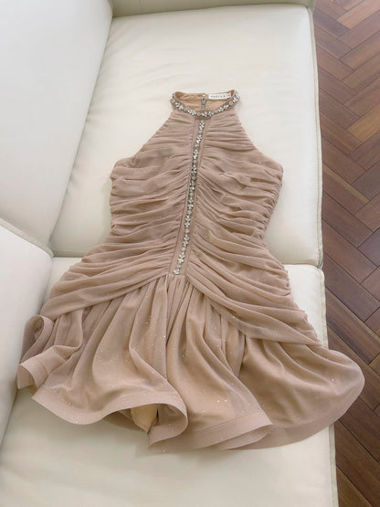 Pretty Sheath High Neck Champagne Summer 16th Birthday Dresses For Teens Hoco Dress Mini 18th Birthday Outfit Cocktail Dresses For Women W914