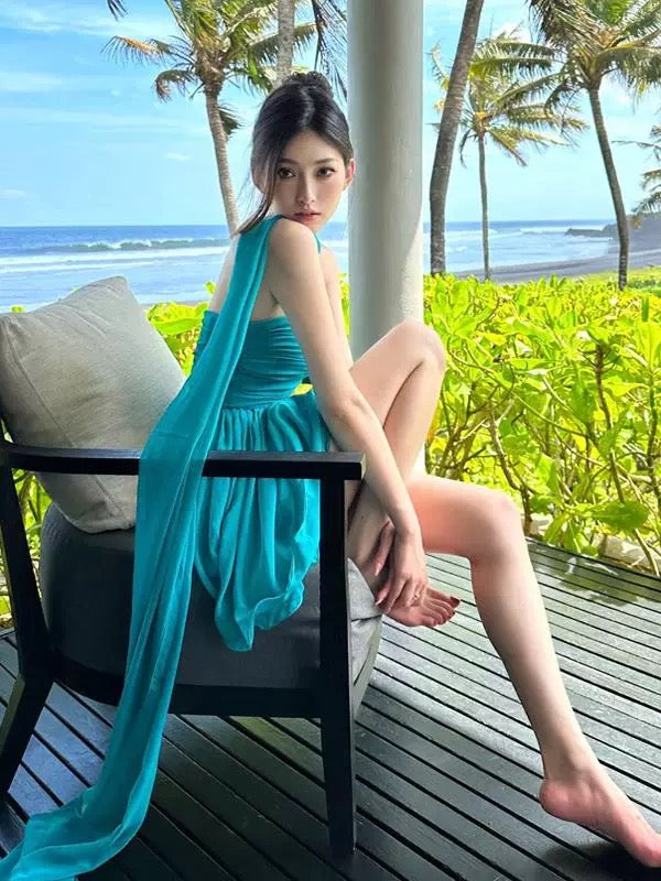 Pretty A line Strapless Chiffon Blue Summer 16th Birthday Dresses For Teens Hoco Dress Mini 18th Birthday Outfit Cocktail Dresses For Women W916