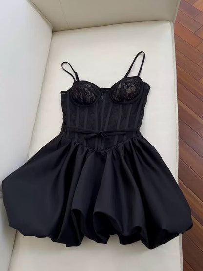 Trendy Ball Gown Spaghetti Straps Black Lace Formal Short 8th Grade Homecoming Dress Summer Middle School Hoco Dresses Birthday Outfits W918