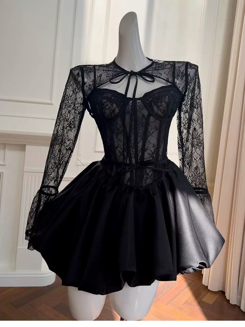 Trendy Ball Gown Spaghetti Straps Black Lace Formal Short 8th Grade Homecoming Dress Summer Middle School Hoco Dresses Birthday Outfits W918