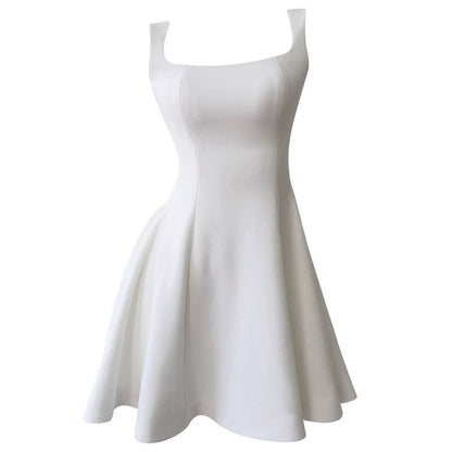 Trendy A line Square White Satin Sleeveless Formal Short 8th Grade Homecoming Dress Summer Middle School Hoco Dresses Cocktail Dress Birthday Outfits W919