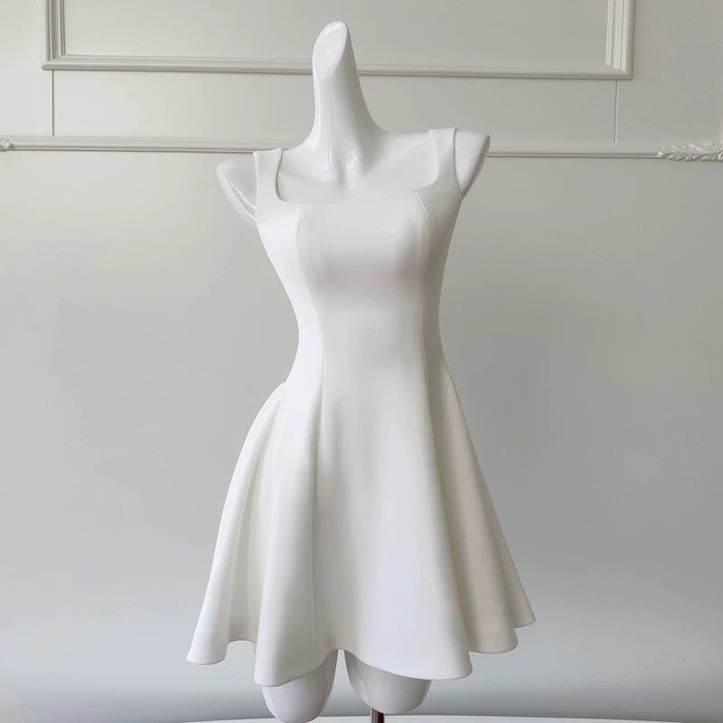 Trendy A line Square White Satin Sleeveless Formal Short 8th Grade Homecoming Dress Summer Middle School Hoco Dresses Cocktail Dress Birthday Outfits W919