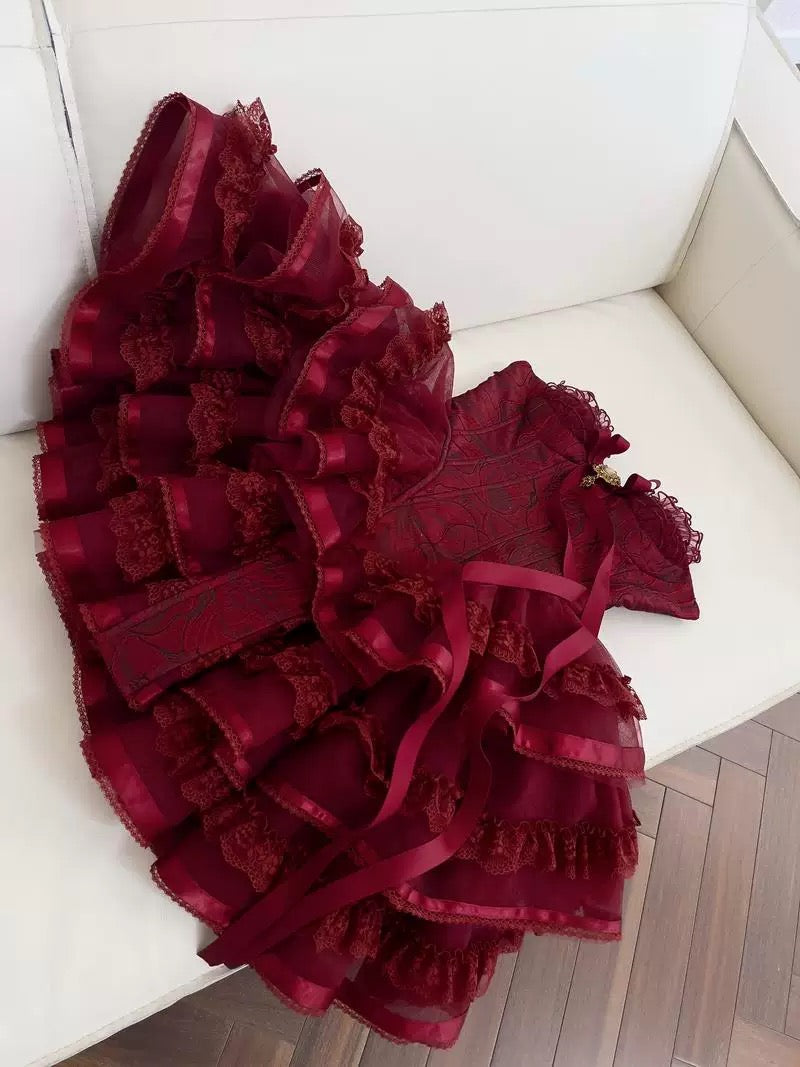 Cute Ball Gown Spaghetti Straps Burgundy Lace 8th Graduation Dresses Homecoming Dress Summer Middle School Formal Baddie Hoco Dresses Cocktail Dress W0921