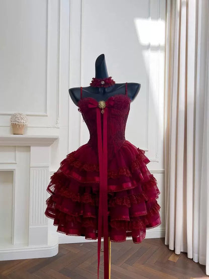 Cute Ball Gown Spaghetti Straps Burgundy Lace 8th Graduation Dresses Homecoming Dress Summer Middle School Formal Baddie Hoco Dresses Cocktail Dress W0921