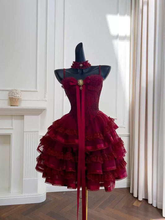 Cute Ball Gown Spaghetti Straps Burgundy Lace 8th Graduation Dresses Homecoming Dress Summer Middle School Formal Baddie Hoco Dresses Cocktail Dress W0921