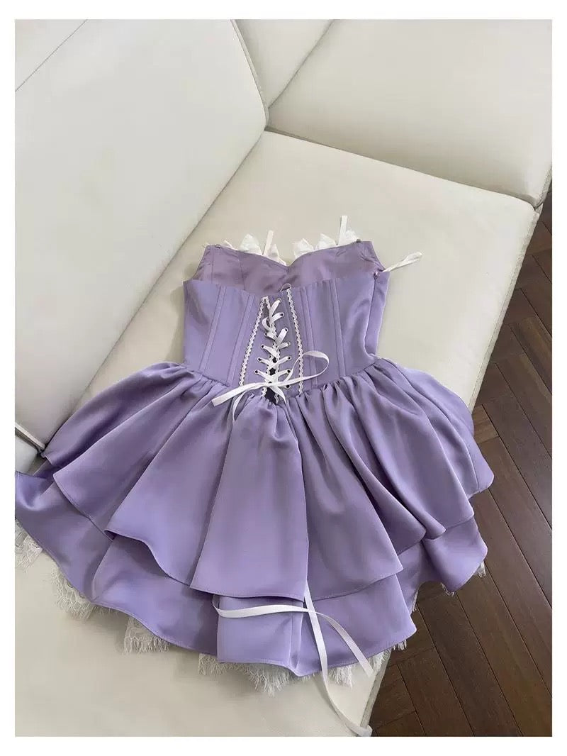 Trendy Ball Gown Sweetheart Lilac Satin Sleeveless Formal Short 8th Grade Homecoming Dress Summer Middle School Hoco Dresses Cocktail Dress Birthday Outfits W925