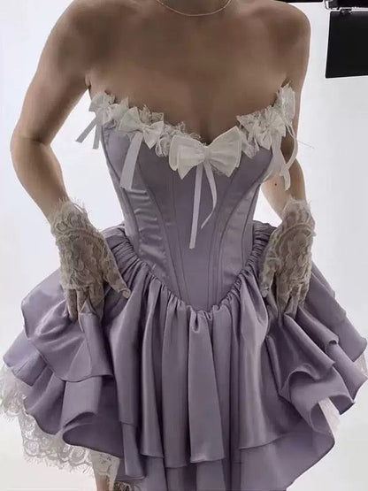 Trendy Ball Gown Sweetheart Lilac Satin Sleeveless Formal Short 8th Grade Homecoming Dress Summer Middle School Hoco Dresses Cocktail Dress Birthday Outfits W925