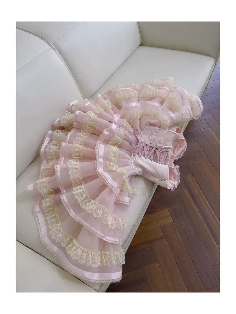 Trendy Ball Gown Spaghetti Straps Pink Lace Sleeveless Formal Short 8th Grade Homecoming Dress Summer Middle School Hoco Dresses Cocktail Dress Birthday Outfits W927