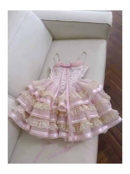 Trendy Ball Gown Spaghetti Straps Pink Lace Sleeveless Formal Short 8th Grade Homecoming Dress Summer Middle School Hoco Dresses Cocktail Dress Birthday Outfits W927