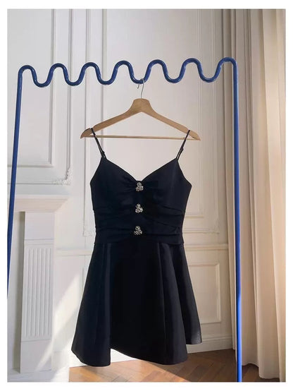 Trendy A Line Spaghetti Straps Black Satin Formal Short 8th Grade Homecoming Dress Summer Middle School Hoco Dresses Birthday Outfits W929