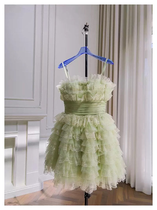 Trendy Ball Gown Spaghetti Straps Mint Green Sleeveless Formal Short 8th Grade Homecoming Dress Summer Middle School Hoco Dresses Cocktail Dress Birthday Outfits W931