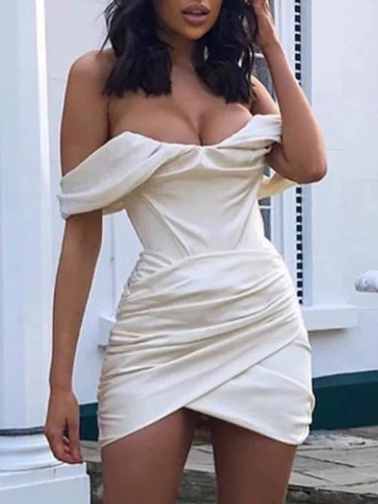 Trendy Sheath Off The Shoulder Satin Formal Short 8th Grade Homecoming Dress Summer Middle School Hoco Dresses Birthday Outfits W932