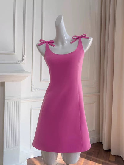 Trendy A Line Square Neck Pink Satin Formal Short 8th Grade Homecoming Dress Summer Middle School Hoco Dresses Birthday Outfits W933