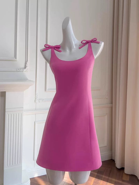 Trendy A Line Square Neck Pink Satin Formal Short 8th Grade Homecoming Dress Summer Middle School Hoco Dresses Birthday Outfits W933