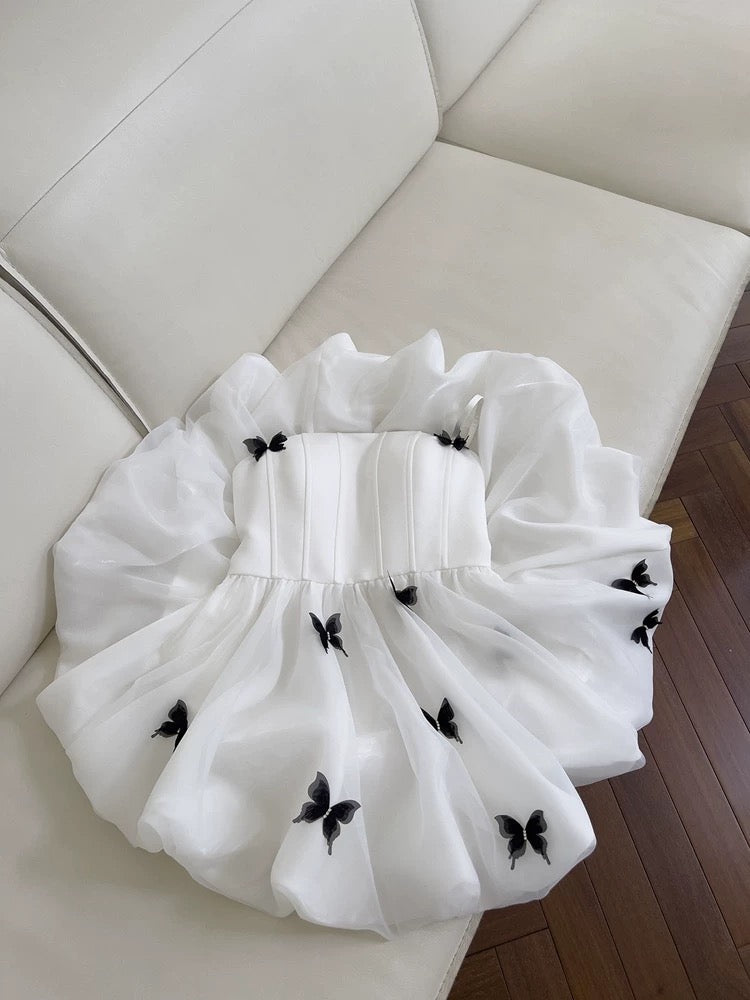 Trendy Ball Gown Spaghetti Straps White Sleeveless Formal Short 8th Grade Homecoming Dress Summer Middle School Hoco Dresses Cocktail Dress Birthday Outfits W937