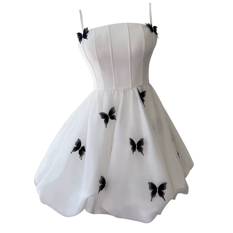 Trendy Ball Gown Spaghetti Straps White Sleeveless Formal Short 8th Grade Homecoming Dress Summer Middle School Hoco Dresses Cocktail Dress Birthday Outfits W937