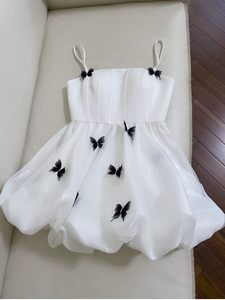 Trendy Ball Gown Spaghetti Straps White Sleeveless Formal Short 8th Grade Homecoming Dress Summer Middle School Hoco Dresses Cocktail Dress Birthday Outfits W937