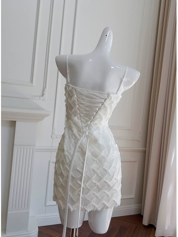 Cute Sheath Spaghetti Straps White Formal Short 8th Grade Homecoming Dress Summer Middle School Hoco Dresses Birthday Outfits W938