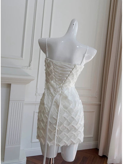 Cute Sheath Spaghetti Straps White Formal Short 8th Grade Homecoming Dress Summer Middle School Hoco Dresses Birthday Outfits W938