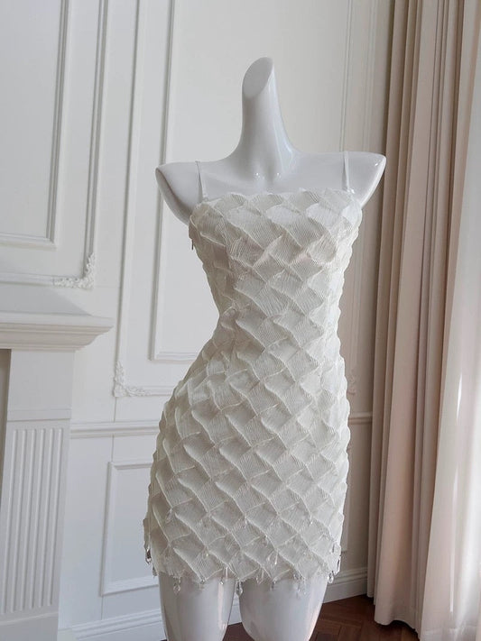 Cute Sheath Spaghetti Straps White Formal Short 8th Grade Homecoming Dress Summer Middle School Hoco Dresses Birthday Outfits W938